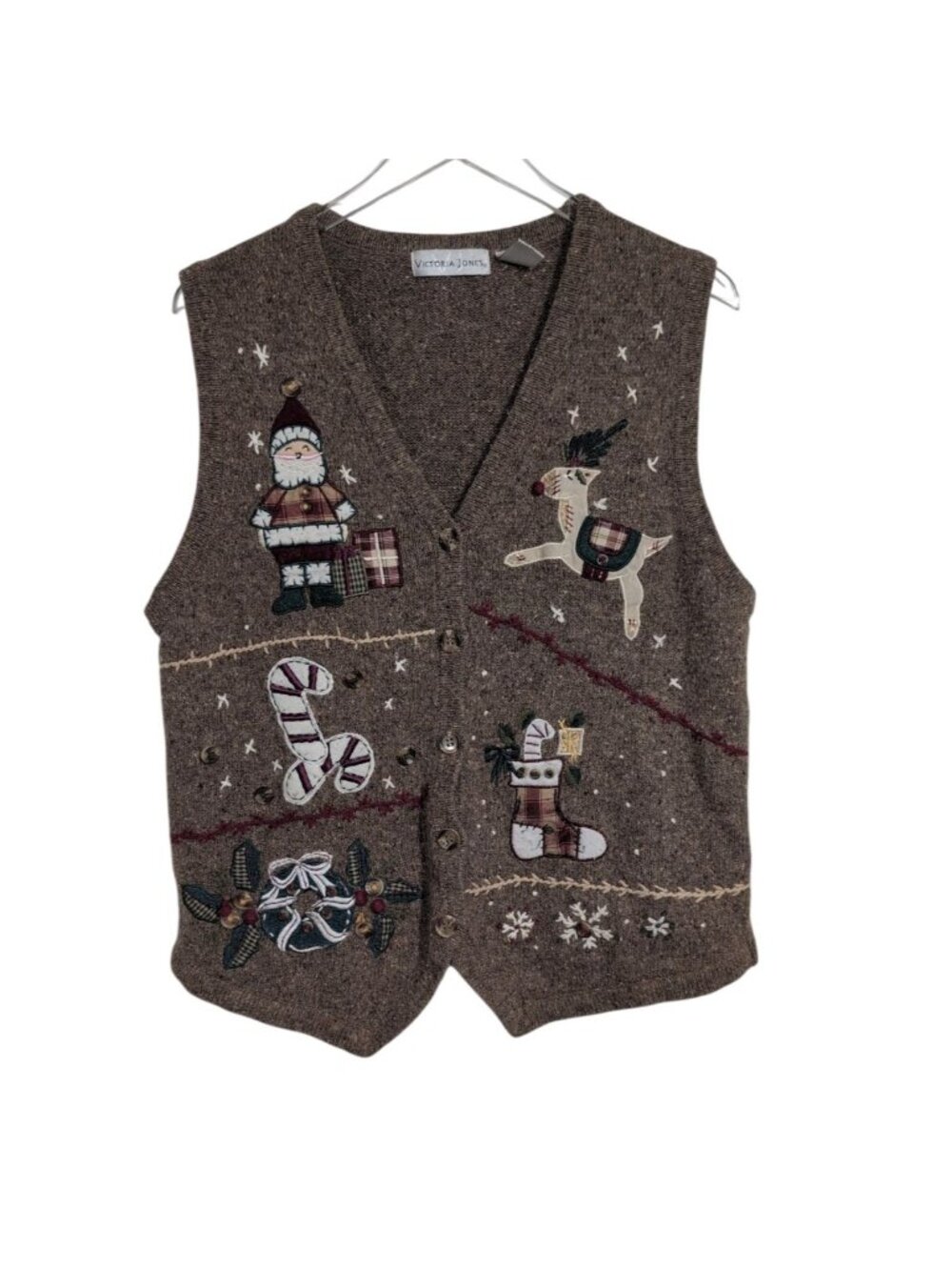 Victoria Jones Christmas Sweater Vest Womens Size Large Grandma Folk Wool Blend